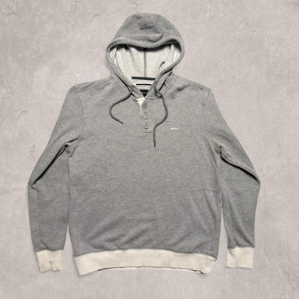RVCA Embroidered Logo Pull Over Skater Henley Button Up Surfer Hoodie